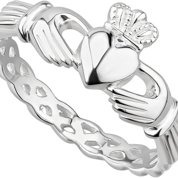 Irish Claddagh Ring for Women 925 Sterling Silver with Braided Band Traditional